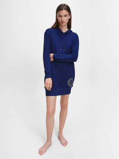 Calvin Klein Ruhák HU383873 | Calvin Klein Icon Hooded Női Hálóing Sötétkék